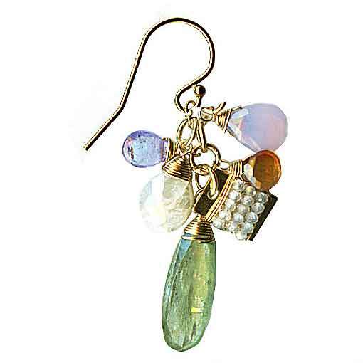 Michelle Pressler Jewelry Clusters Earrings 5009 with Green Kyanite and Multi Gemstones Artistic Artisan Designer Jewelry