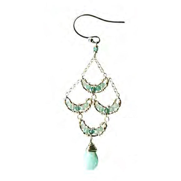 Michelle Pressler Crescent Earrings 4210 A with Grandidierite and Larimar Artistic Artisan Designer Jewelry