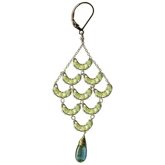 Michelle Pressler Jewelry Crescent Earrings 4210 with Lemon Chalcedony and Blue Green Kyanite Artistic Artisan Designer Jewelry