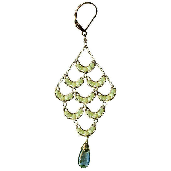 Michelle Pressler Jewelry Crescent Earrings 4210 with Lemon Chalcedony and Blue Green Kyanite Artistic Artisan Designer Jewelry