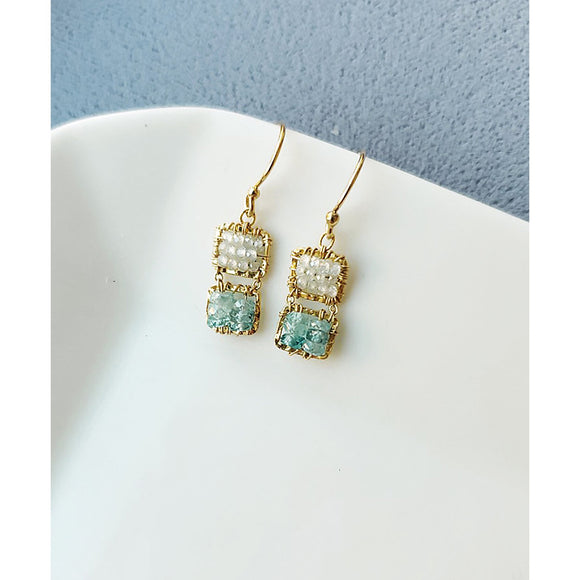 Michelle Pressler Double Box Earrings 4243 with Natural White Zircon and Natural Blue Zircon Artistic Artisan Designer Jewelry