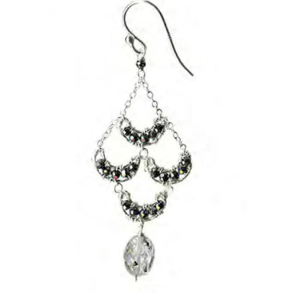 Michelle Pressler Jewelry Beaded Crescent Earrings 4210A with Hematite and Black Rutilated Quartz Artistic Artisan Crafted Jewelry