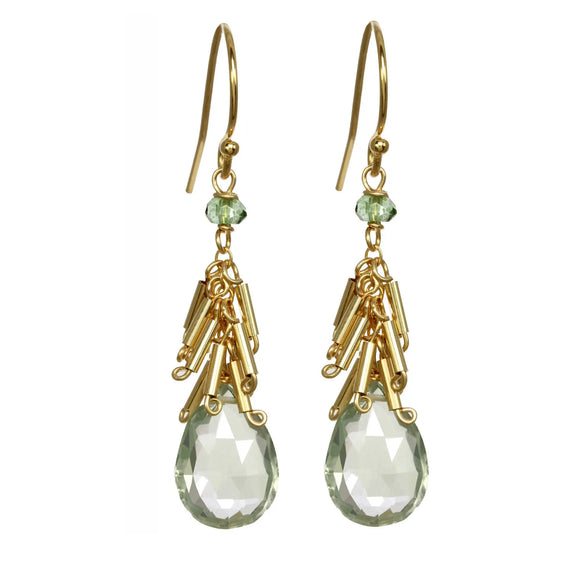 Michelle Pressler Jewelry Earrings Green Amethyst and Fringe 2514, Artistic Artisan Designer Jewelry
