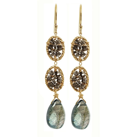 Michelle Pressler Jewelry Earrings Hematite and Labradorite 3025, Artistic Artisan Designer Jewelry