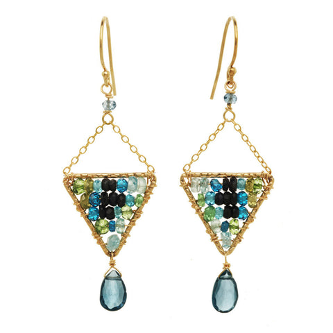 Michelle Pressler Jewelry Earrings Labradorite and Blue Tourmaline 2912, Artistic Artisan Designer Jewelry