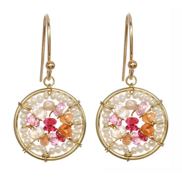 Michelle Pressler Jewelry Earrings Pink Quartz and Carnelian Circles 2489, Artistic Artisan Designer Jewelry