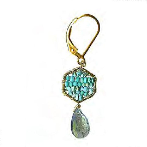 Michelle Pressler Jewelry Turquoise Labradorite Earrings 4500 Artistic Artisan Designer Jewelry