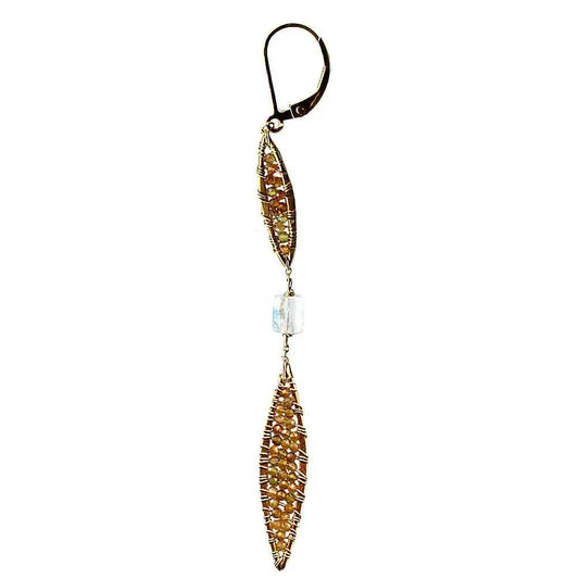 Michelle Pressler Jewelry Feathers Earrings 4840 with Multicolored Tourmaline and Moonstone Artistic Artisan Designer Jewelry