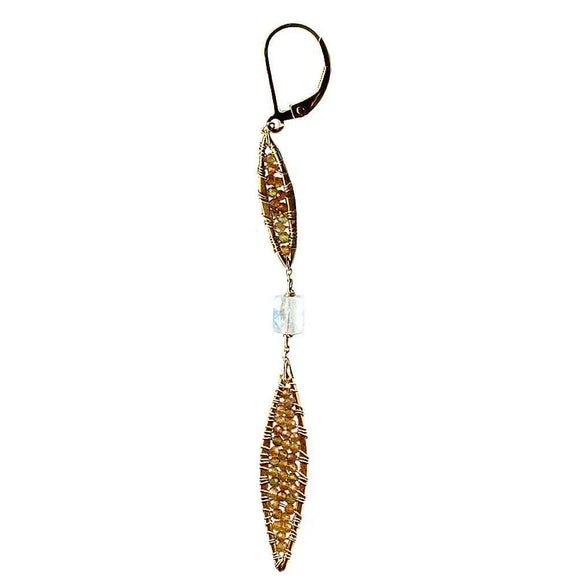 Michelle Pressler Jewelry Feathers Earrings 4840 with Multicolored Tourmaline and Moonstone Artistic Artisan Designer Jewelry