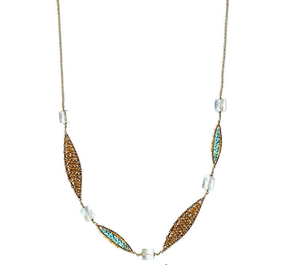 Michelle Pressler Jewelry Feathers Necklace 4839 with Multicolored Tourmaline Turquoise and Moonstone Artistic Artisan Designer Jewelry