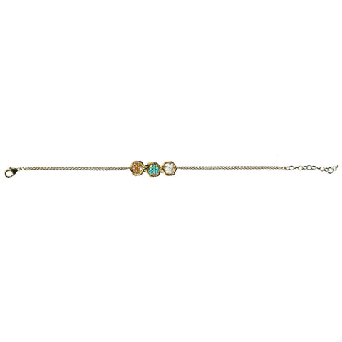Michelle Pressler Jewelry Hexagon Bracelet 4925 with Multicolored Tourmaline Turquoise and Australian Opal Artistic Artisan Designer Jewelry