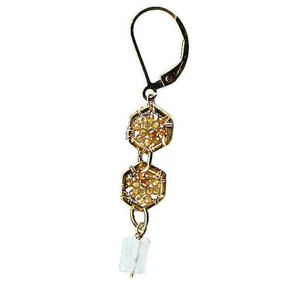 Michelle Pressler Jewelry Hexagon Earrings 4913 with Multicolored Tourmaline and Moonstone Artistic Artisan Designer Jewelry