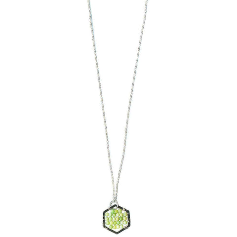 Michelle Pressler Jewelry Hexagon Necklace 4910 with Lemon Chrysoprase Artistic Artisan Designer Jewelry
