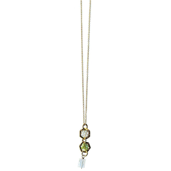 Michelle Pressler Jewelry Hexagon Necklace 4914 A with Australian Opal Lemon Chalcedony and Moonstone Artistic Artisan Designer Jewelry