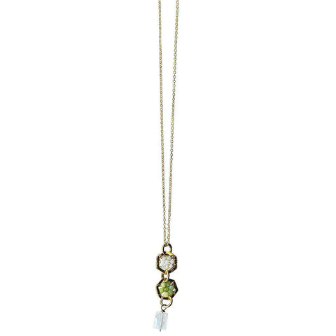 Michelle Pressler Jewelry Hexagon Necklace 4914 A with Australian Opal Lemon Chalcedony and Moonstone Artistic Artisan Designer Jewelry