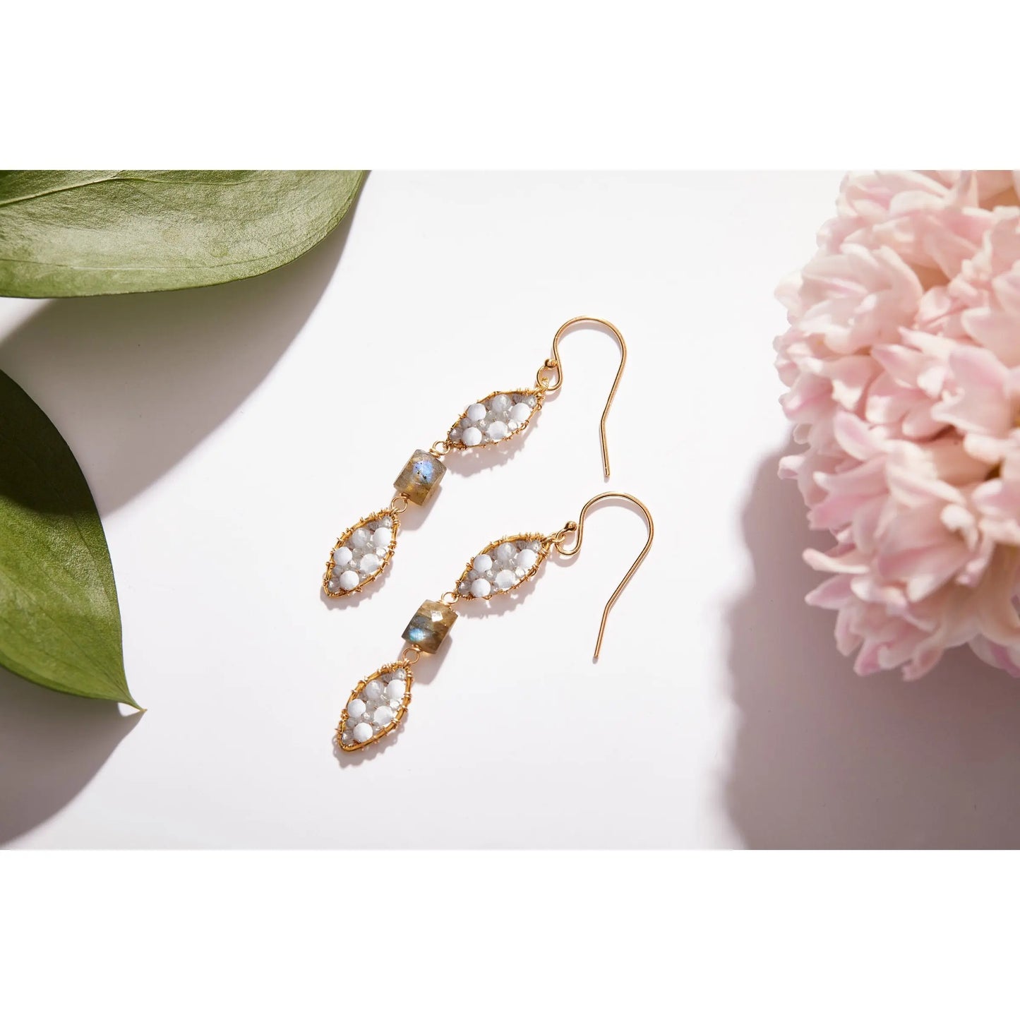 Michelle Pressler Lilac Earrings 4763 with Blue Lace Agates Zircons and Labradorite Artistic Artisan Designer Jewelry
