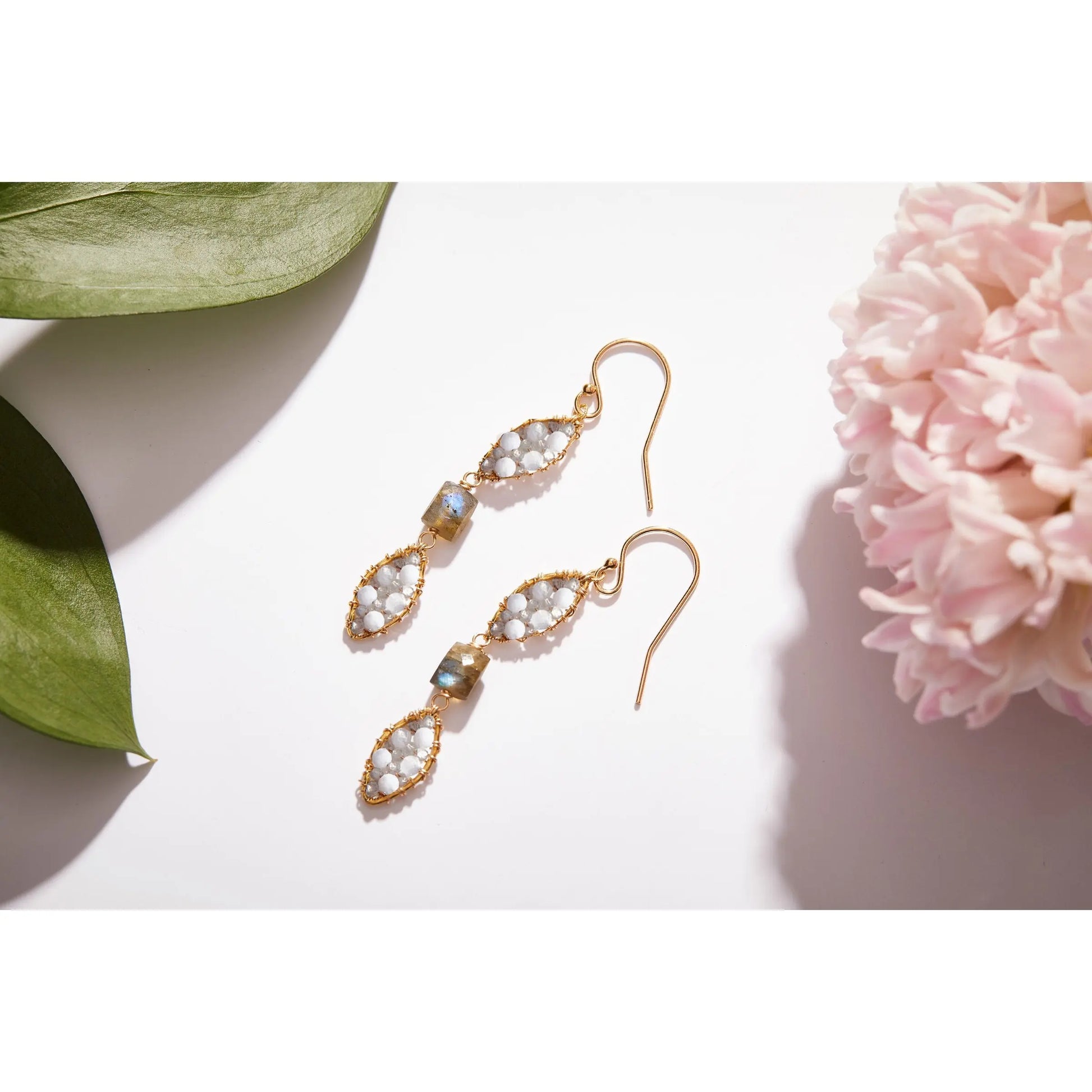Michelle Pressler Lilac Earrings 4763 with Blue Lace Agates Zircons and Labradorite Artistic Artisan Designer Jewelry