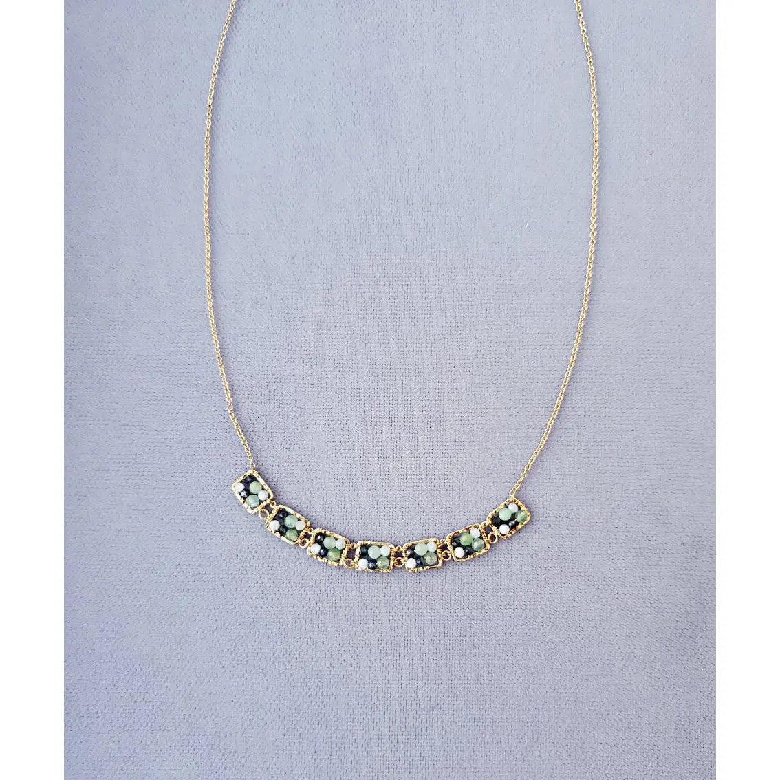 Michelle Pressler Meadow Multi Box Collar Necklace 4440 with Larimar Australian Sapphire and Chrysoprase Artistic Artisan Designer Jewelry