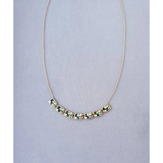 Michelle Pressler Meadow Multi Box Collar Necklace 4440 with Larimar Australian Sapphire and Chrysoprase Artistic Artisan Designer Jewelry