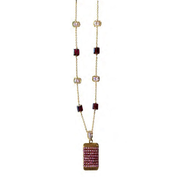Michelle Pressler Jewelry Necklace 5020 with Garnet and Lavender Moonstone Artistic Artisan Crafted Jewelry