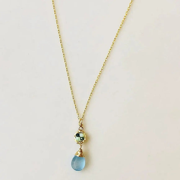 Michelle Pressler Jewelry Necklace 5067 Australian Sapphire Green Opal and Aqua Chalcedony Artistic Artisan Crafted Jewelry