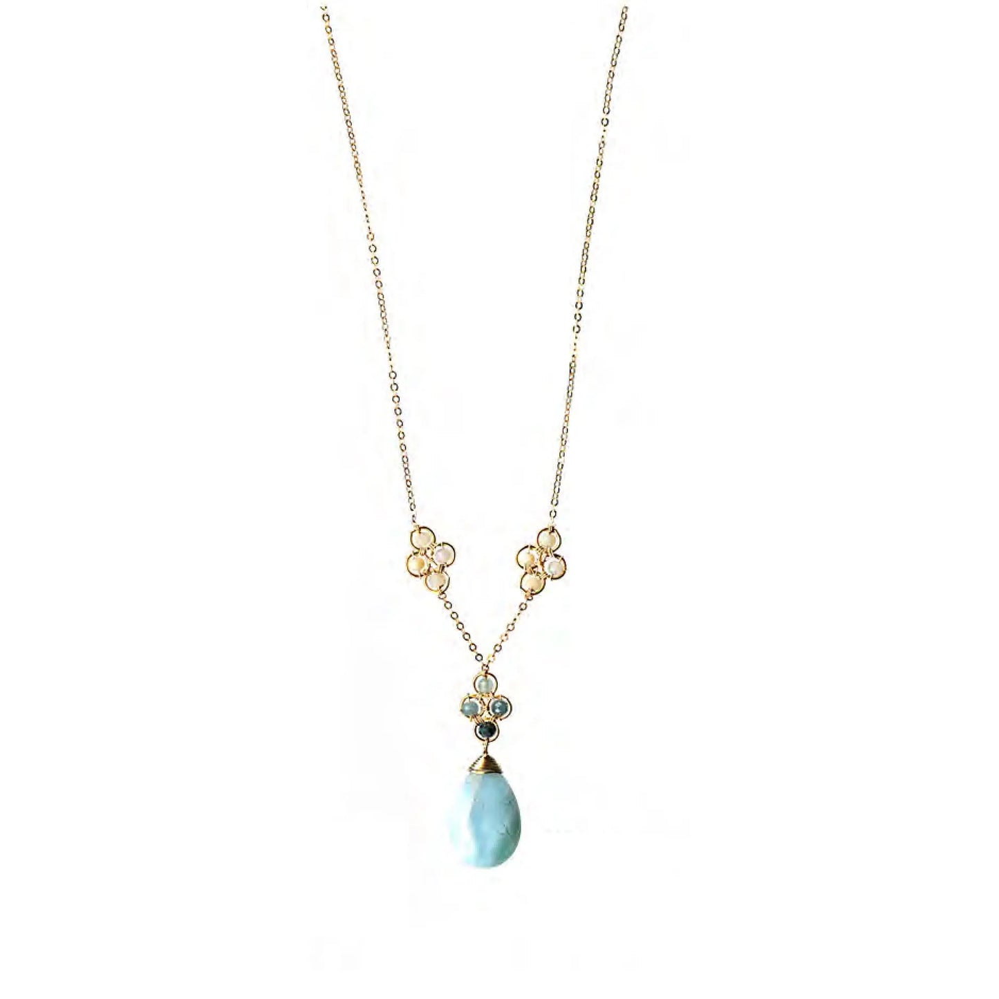 Michelle Pressler Necklace 5271 with Larimar Grandidierite and Opal Artistic Artisan Designer Jewelry