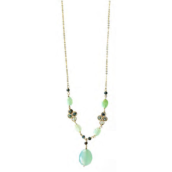 Michelle Pressler Rosey Mix Clover Necklace 4710 Sapphire, Moonstone B. Gold Filled