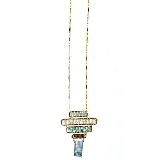 Michelle Pressler Jewelry Mint Silverite White Sapphire Pearl Turquoise Labradorite Necklace 4608 Artistic Artisan Designer Jewelry