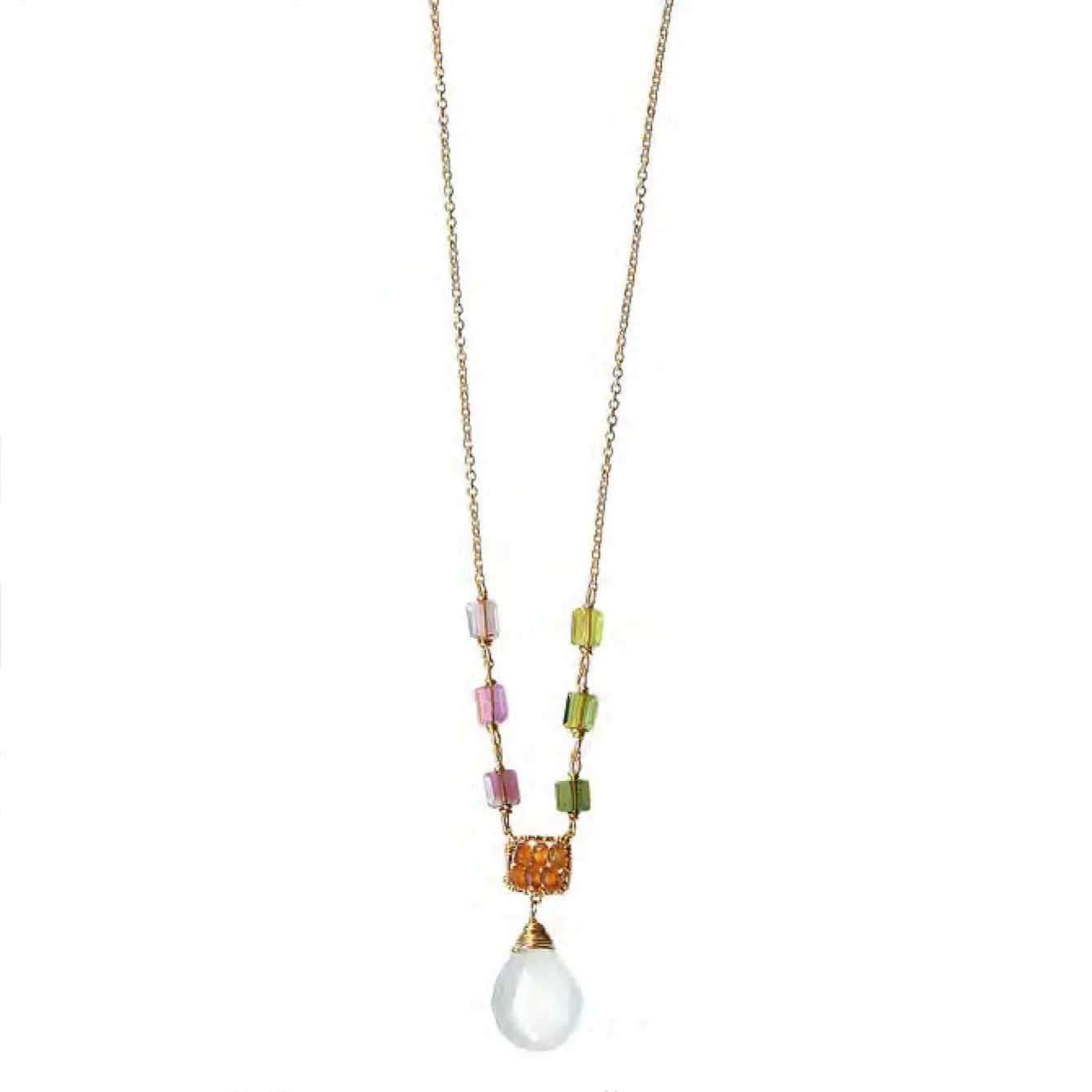 Michelle Pressler Jewelry Tourmaline White Moonstone Necklace 4708 Artistic Artisan Designer Jewelry