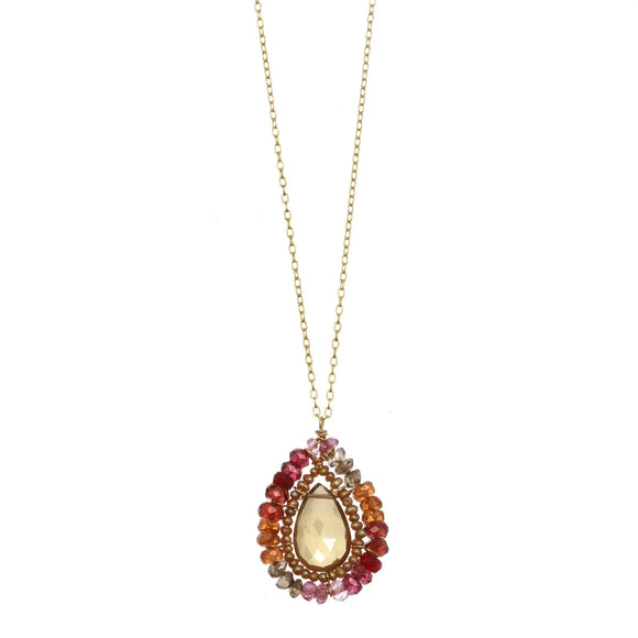 Michelle Pressler Jewelry Necklace Whiskey Quartz and Ruby 2357, Artistic Artisan Designer Jewelry