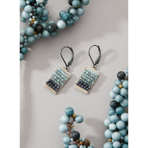 Michelle Pressler Ombre Beaded Tab Earrings 4990 with AustralIan and Dark Sapphires and Natural Blue Zircons Artistic Artisan Designer Jewelry