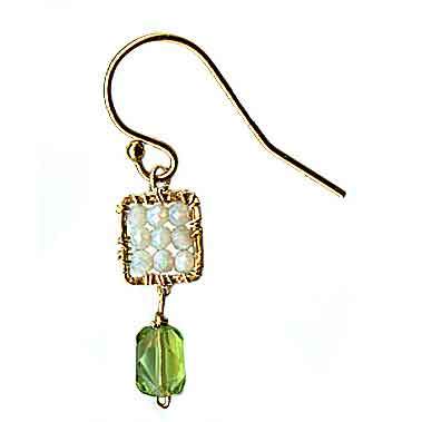 Michelle Pressler Jewelry Peridot Earrings 4636 A with Australian Opal Artistic Artisan Designer Jewelry