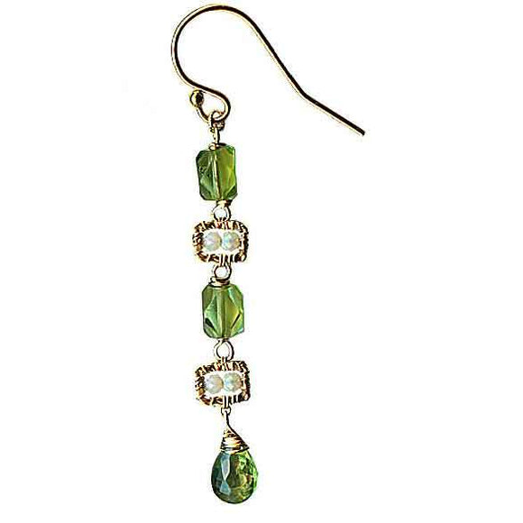 Michelle Pressler Jewelry Peridot Earrings 4679 A with Australian Opal Artistic Artisan Designer Jewelry