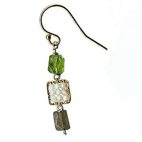 Michelle Pressler Jewelry Peridot Earrings 4681 A with Australian Opal and Labradorite Artistic Artisan Designer Jewelry