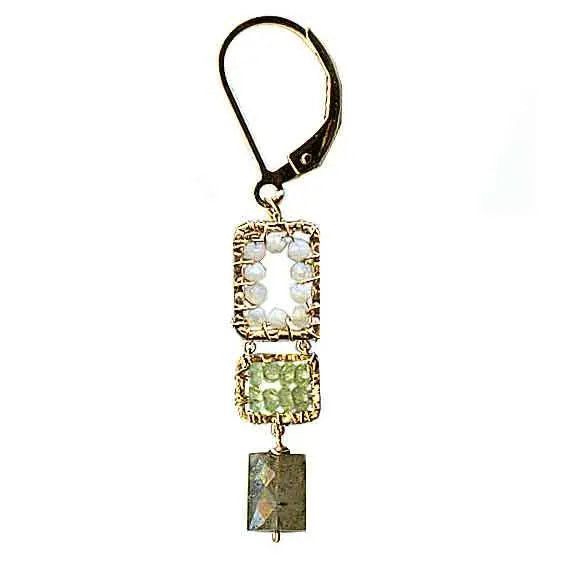 Michelle Pressler Jewelry Peridot Earrings 4972 with Australian Opal and Labradorite Artistic Artisan Designer Jewelry