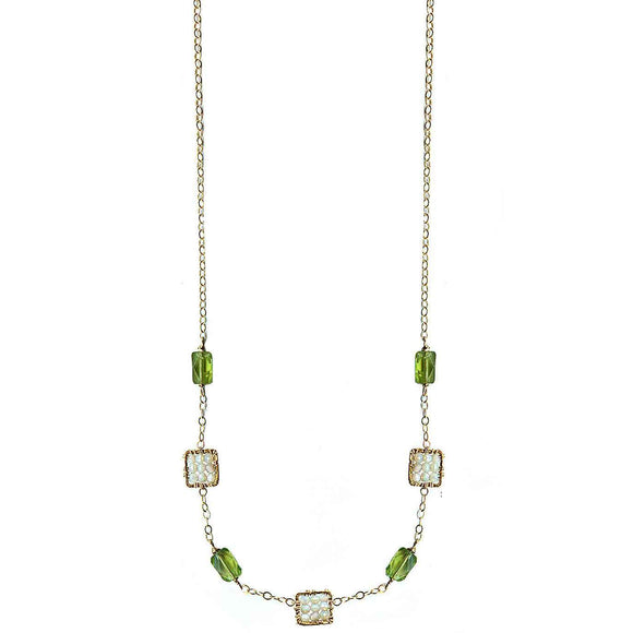 Michelle Pressler Jewelry Peridot Necklace 4634 with Australian Opal Artistic Artisan Designer Jewelry