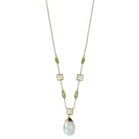 Michelle Pressler Jewelry Peridot Necklace 4703 with Australian Opal and Moonstone Artistic Artisan Designer Jewelry