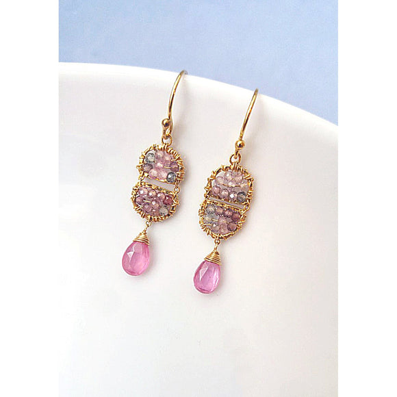 Michelle Pressler Pink Double Scallop Earrings 4617 with Multi Color Spinels, and Pink Sapphire Drops Artistic Artisan Designer Jewelry