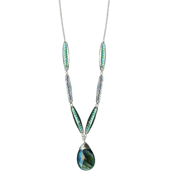 Michelle Pressler Jewelry Pods Necklace 4943 with Turquoise and Labradorite Artistic Artisan Designer Jewelry