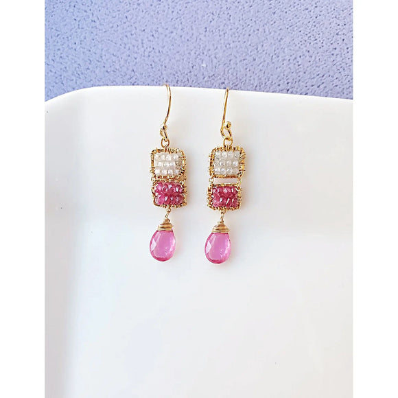 Michelle Pressler Rose Double Box Earrings 4244 with Pink Sapphires and White Zircons Artistic Artisan Designer Jewelry