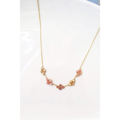 Michelle Pressler Rosey Mix Clover Necklace 4710 with Pink Sapphire, Silverite and Coated Moonstone Artistic Artisan Designer Jewelry