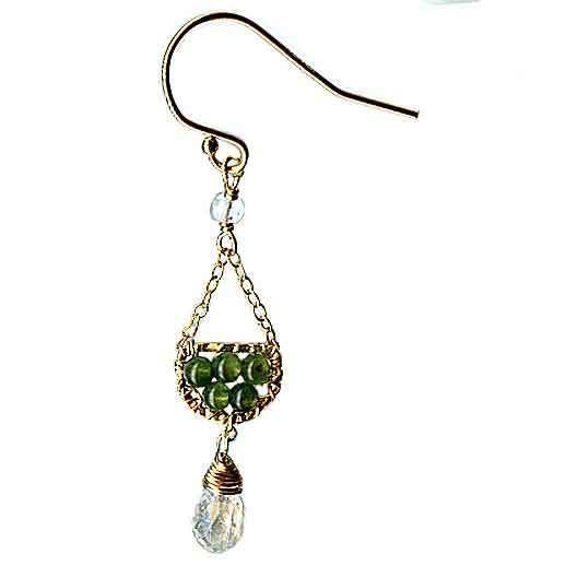 Michelle Pressler Jewelry Scallop Earrings 4617 A with Green Jade and Aquamarine Artistic Artisan Designer Jewelry