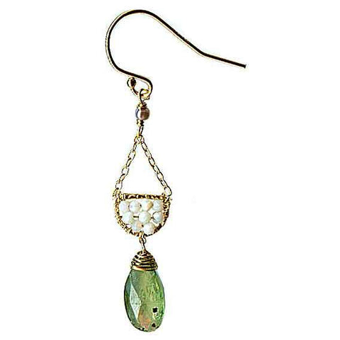Michelle Pressler Jewelry Scallop Earrings 4617 B with Australian Opal and Green Kyanite Artistic Artisan Designer Jewelry