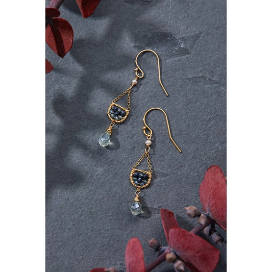 Scallop Earrings 4617 with Coated Sapphire Australian Sapphire Beads, and Coated Aquamarine Drops by Michelle Pressler Jewelry Michelle Pressler Jewelry