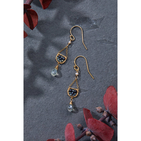 Scallop Earrings 4617 with Coated Sapphire Australian Sapphire Beads, and Coated Aquamarine Drops by Michelle Pressler Jewelry