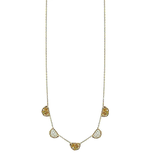 Michelle Pressler Jewelry Scallop Necklace 4614 with Multicolored Tourmaline and White Natural Zircon Artistic Artisan Designer Jewelry