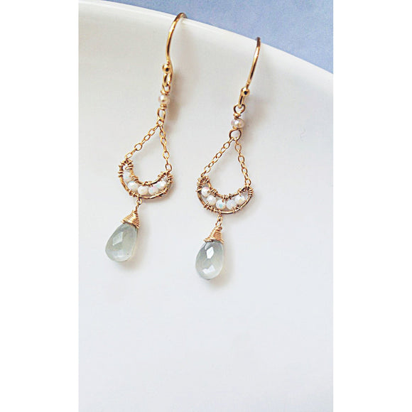Crescent Earrings 4207 with Australian Opal and Grey Moonstone by Michelle Pressler Jewelry