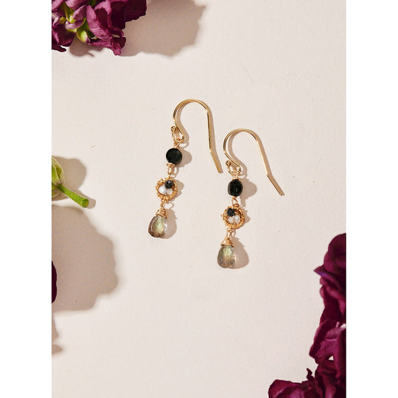 Michelle Pressler Small Link Earrings 5153 with Black Spinel, Labradorite, and Pearl Artistic Artisan Designer Jewelry