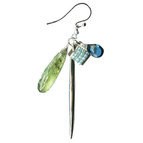 Michelle Pressler Jewelry Spikes Earrings 5019 B with Apatite and Green Kyanite Artistic Artisan Designer Jewelry