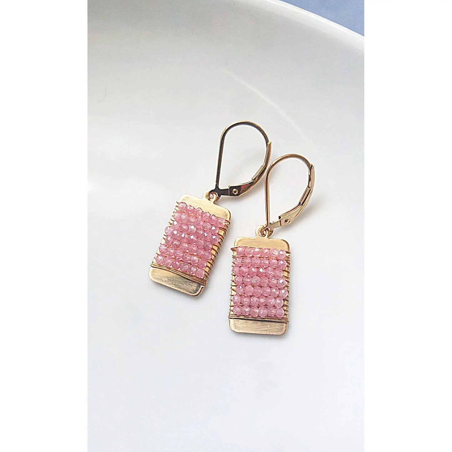 Michelle Pressler Tab Earrings 4990 with Pink Sapphires Artistic Artisan Designer Jewelry
